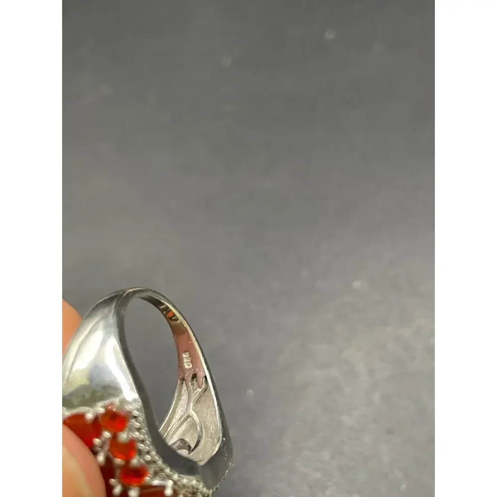 Vintage STS 925 Sterling Silver Fire Opal Dome Cluster Statement Ring Size 9.5